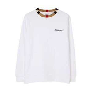 Burberry Men’s Jarrad Cotton Icon Stripe Collar Logo Sweatshirt White XXS 806953